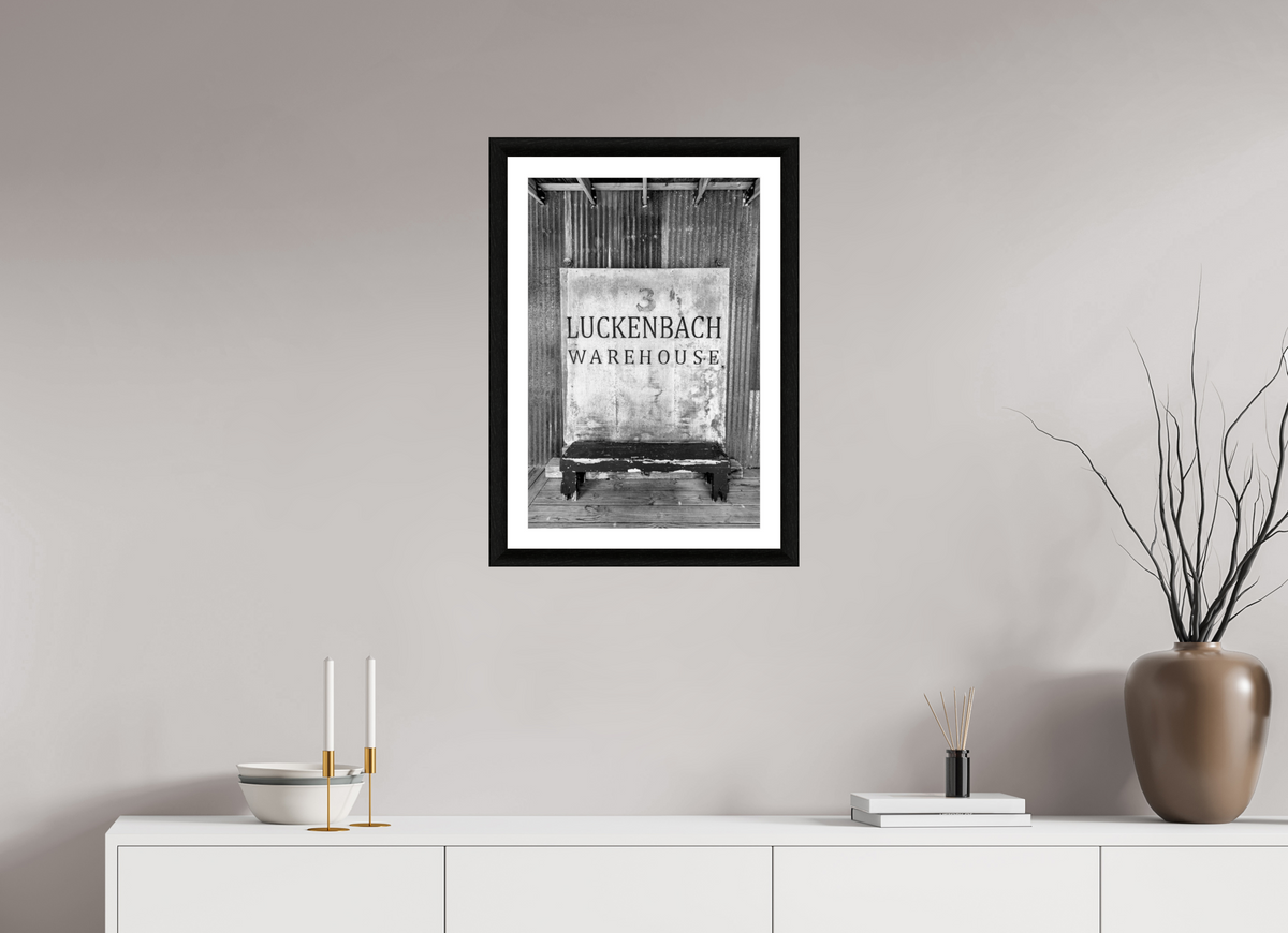 16 x 24″, B&W Print Luckenbach Warehouse